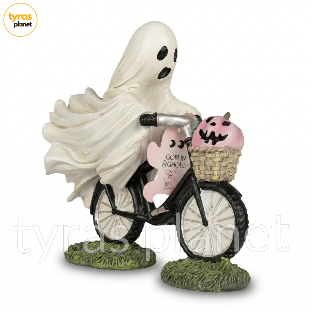 Goblin & Ghoul Ghost Riding Bike Pink Pumpkin VIRAL Halloween Figurine NWT